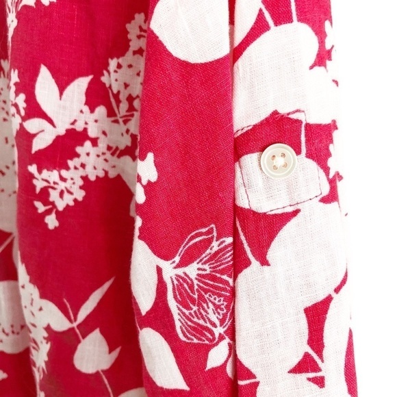 Land’s End Floral Print Linen Blouse Size Medium  White Pink - Picture 5 of 11